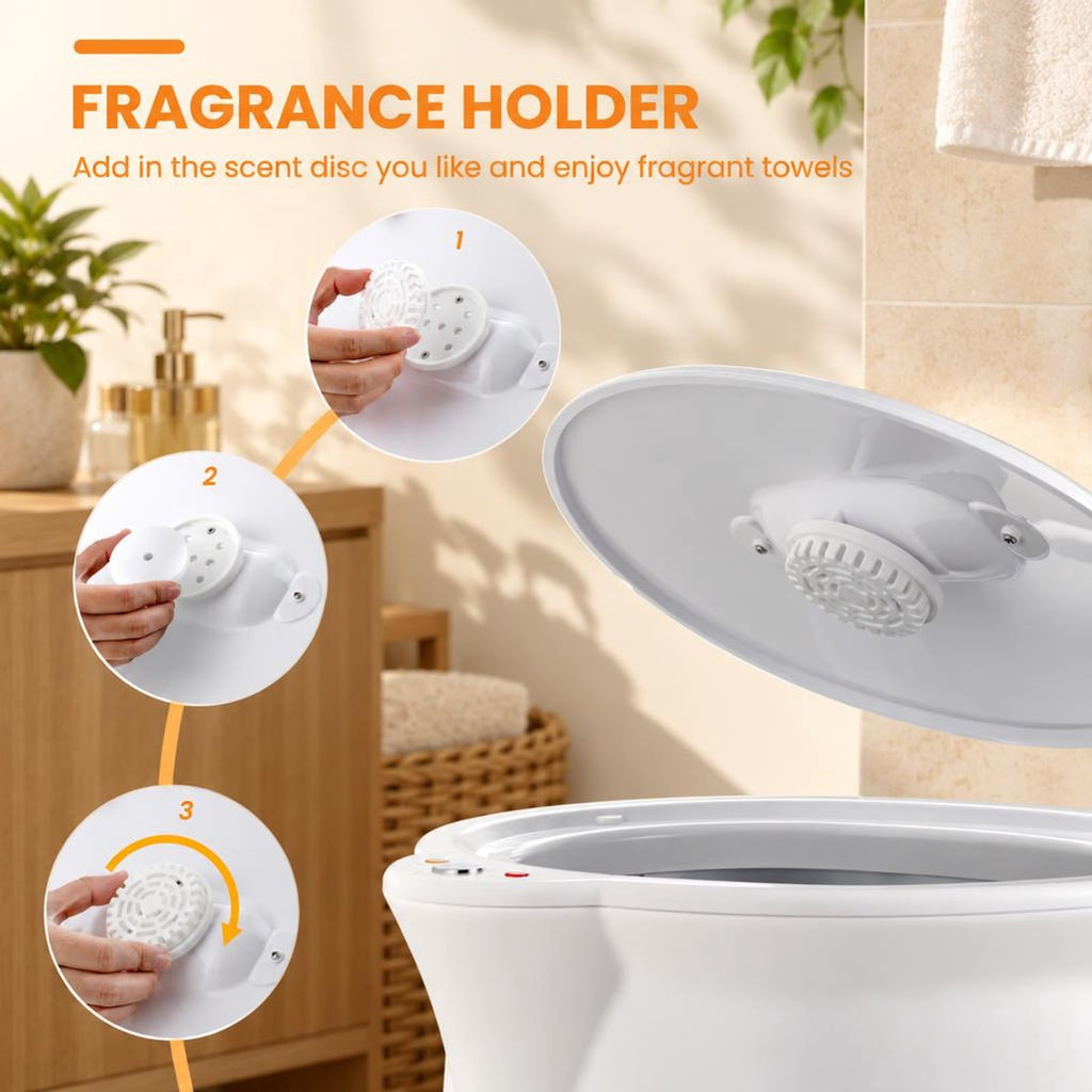 Airfind Bathroom Towel Warmer Bucket with Fragrance Holder and Auto Shut, Plastic Frame, 14 x 13 x 18.5 Footprint, White