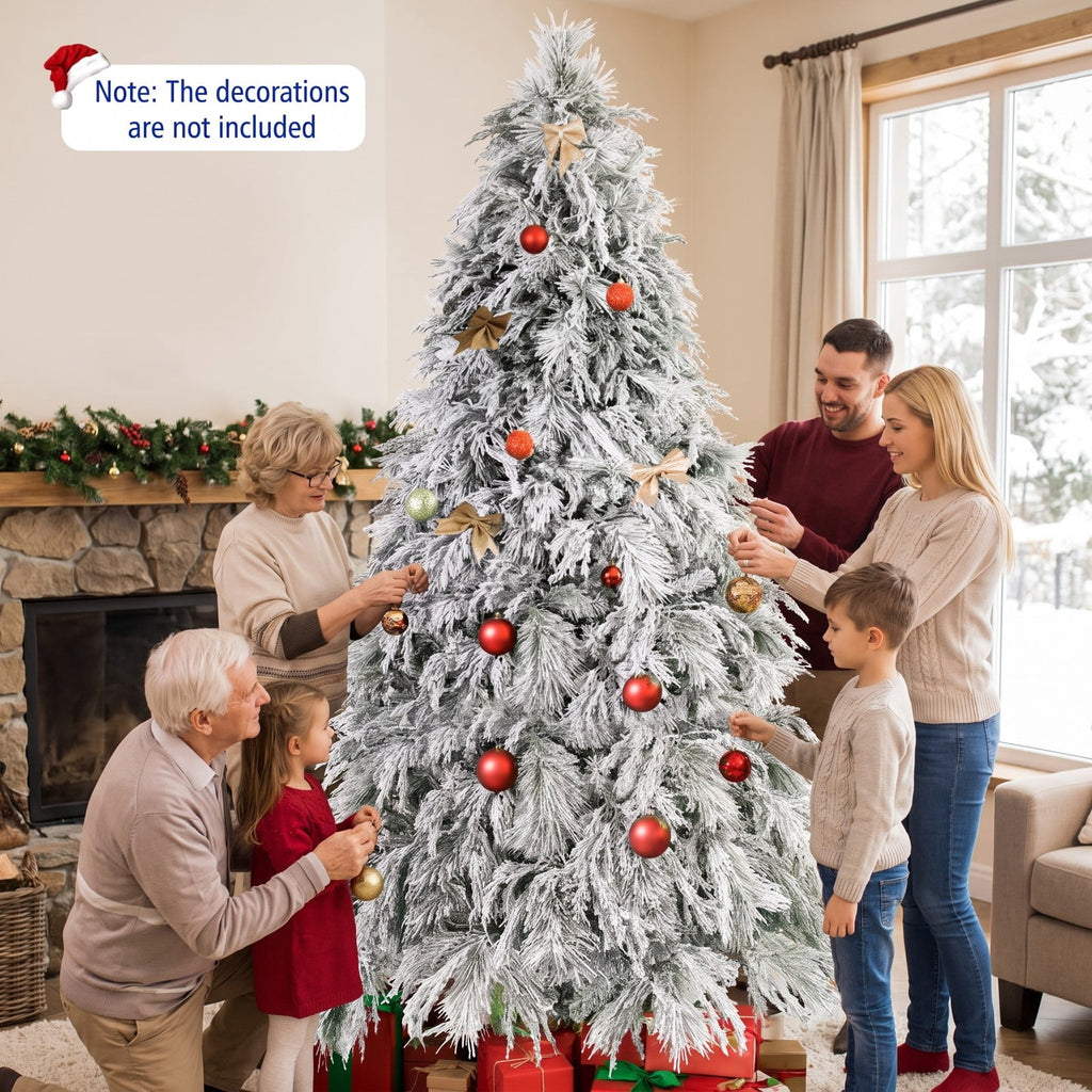 Airfind 7 Feet Pre-Lit Snow Flocked Christmas Tree with Warm White LED Lights-7 ft, White, Diameter of Stand 20/18/16 Inch