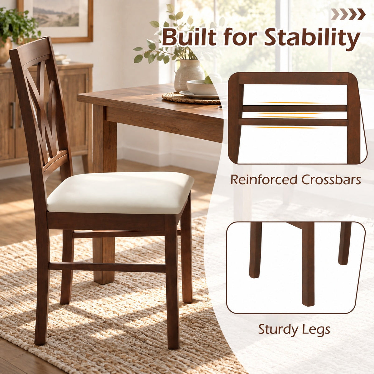 Airfind Set of 2 Wooden Dining Chairs Upholstered with Hollowed Backrest and Soft Padded Seat, Chair 330 lbs Capacity, 18.5in x 17in x 35in Footprint