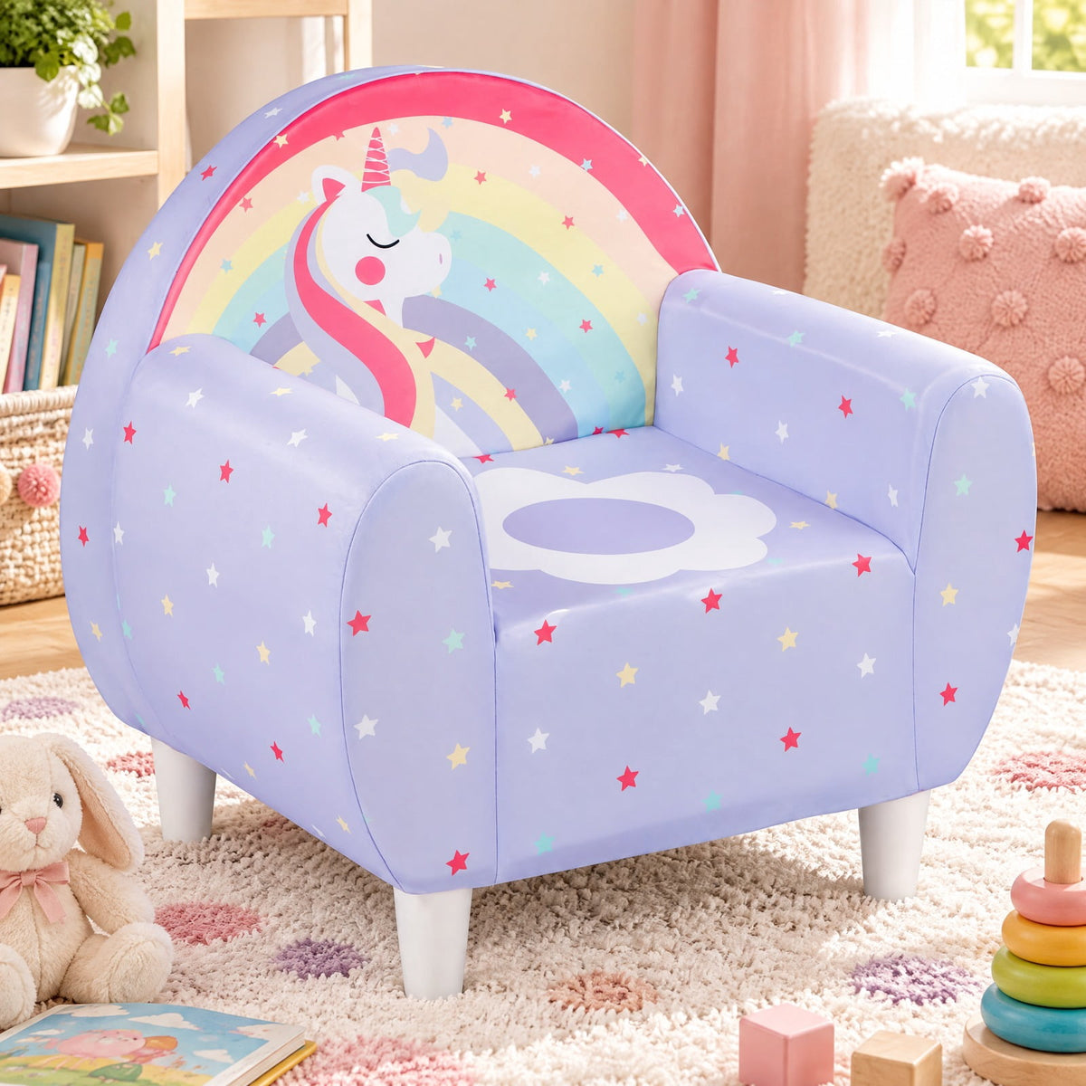 Airfind Kids Sofa with Breathable Spandex Fabric and High-density Sponge Filling for Boys and Girls, 110 lbs Capacity, for 3+ Years Old, Purple