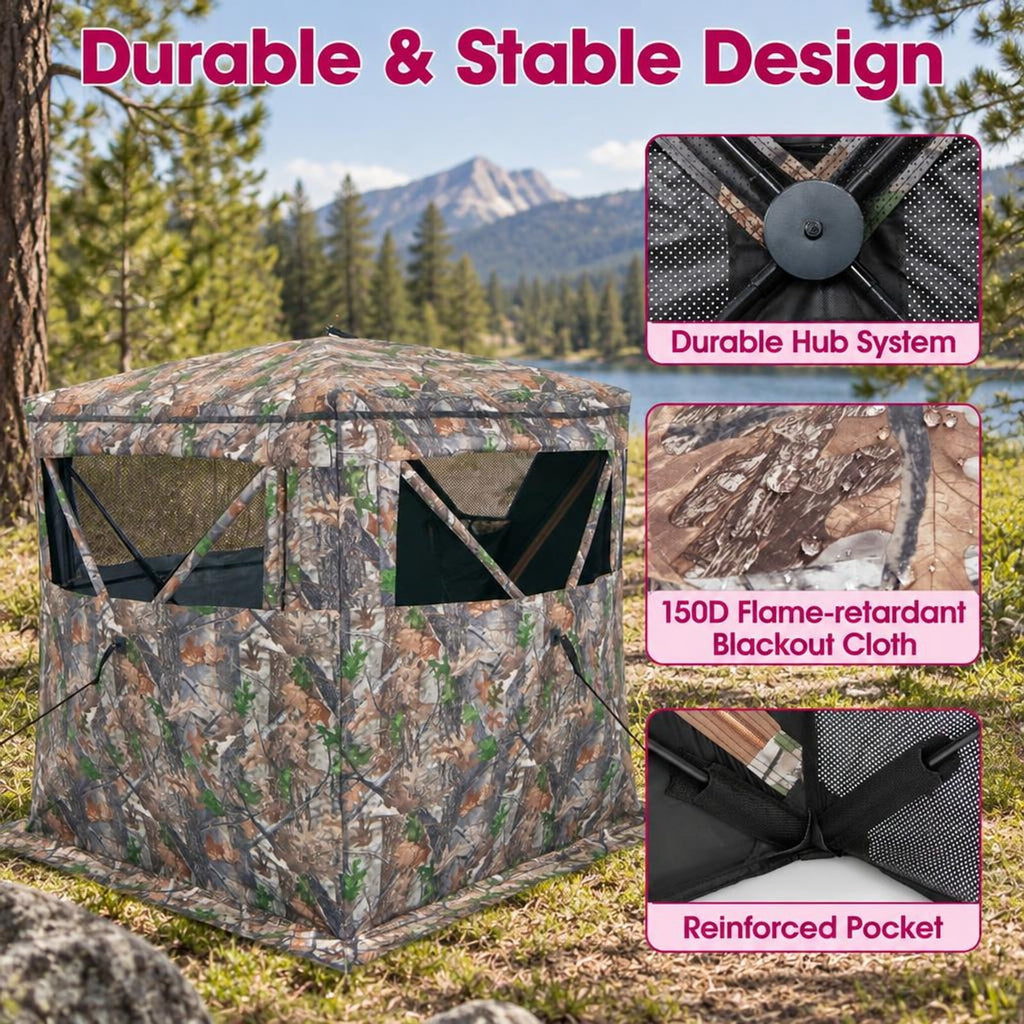 Airfind 2, 3 Person Hunting Blind Portable Pop Up Ground Tent with Carry Bag and Storage Pocket, Setup without tools and take down in seconds