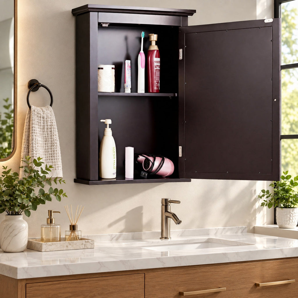Airfind Bathroom Wall Mounted Storage Mirror Medicine Cabinet, 11 lbs Capacity, MDF and glass Frame, 22 x 6 x 27.5 Footprint, Brown