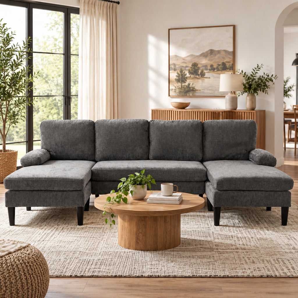 Airfind U-shaped Sectional Couch with Double Chaise for Living Room, 1000 Lbs Capacity, 101.5 Inch X 49.5 Inch X 28.5 Inch with Corduroy Fabric Sponge PP, Gray