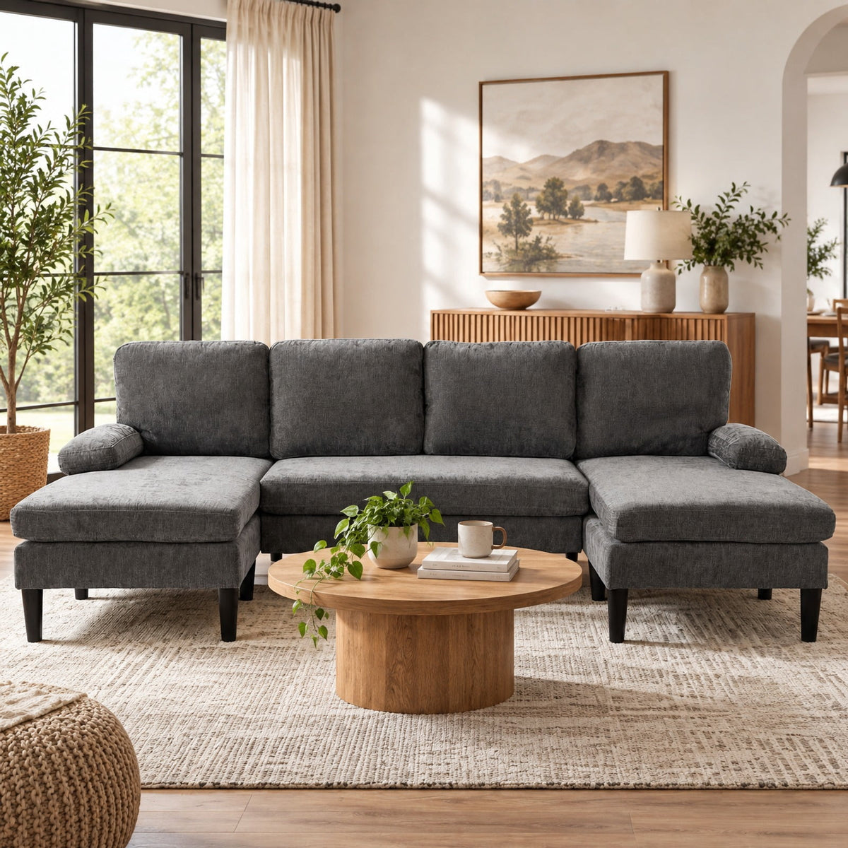 Airfind U-shaped Sectional Couch with Double Chaise for Living Room, 1000 Lbs Capacity, 101.5 Inch X 49.5 Inch X 28.5 Inch with Corduroy Fabric Sponge PP, Gray