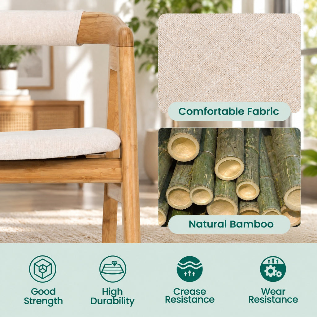 Airfind Leisure Bamboo Dining Chair with Curved Back and Anti-slip Foot Pads, 286 lbs Capacity, Bamboo Frame, 22.5 x 21.5 x29 Footprint, Natural