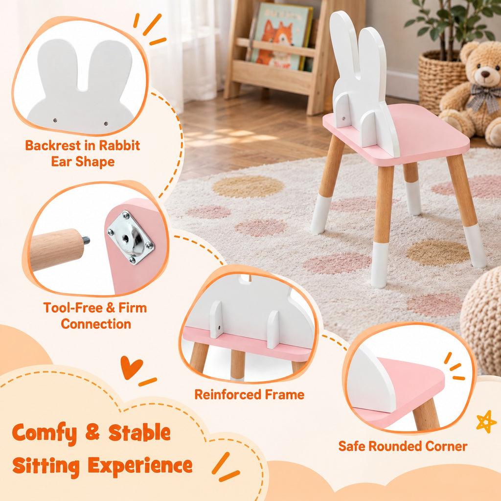 Airfind Kids Vanity Table and Chair Set with Drawer Shelf and Rabbit Mirror, 66 lbs Capacity, MDF Beech Wood Frame, White