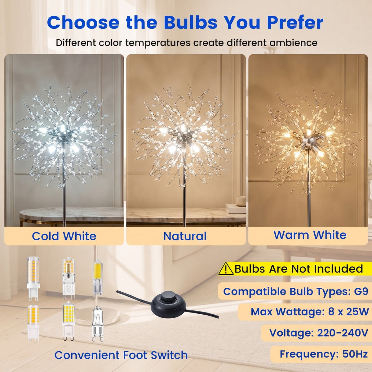 Airfind 63-Inch Crystal Floor Lamp with Acrylic Crystals, Metal Acrylic Stainless Steel Frame, 11in x 63in Cord Length 6.9 ft Footprint, Gold