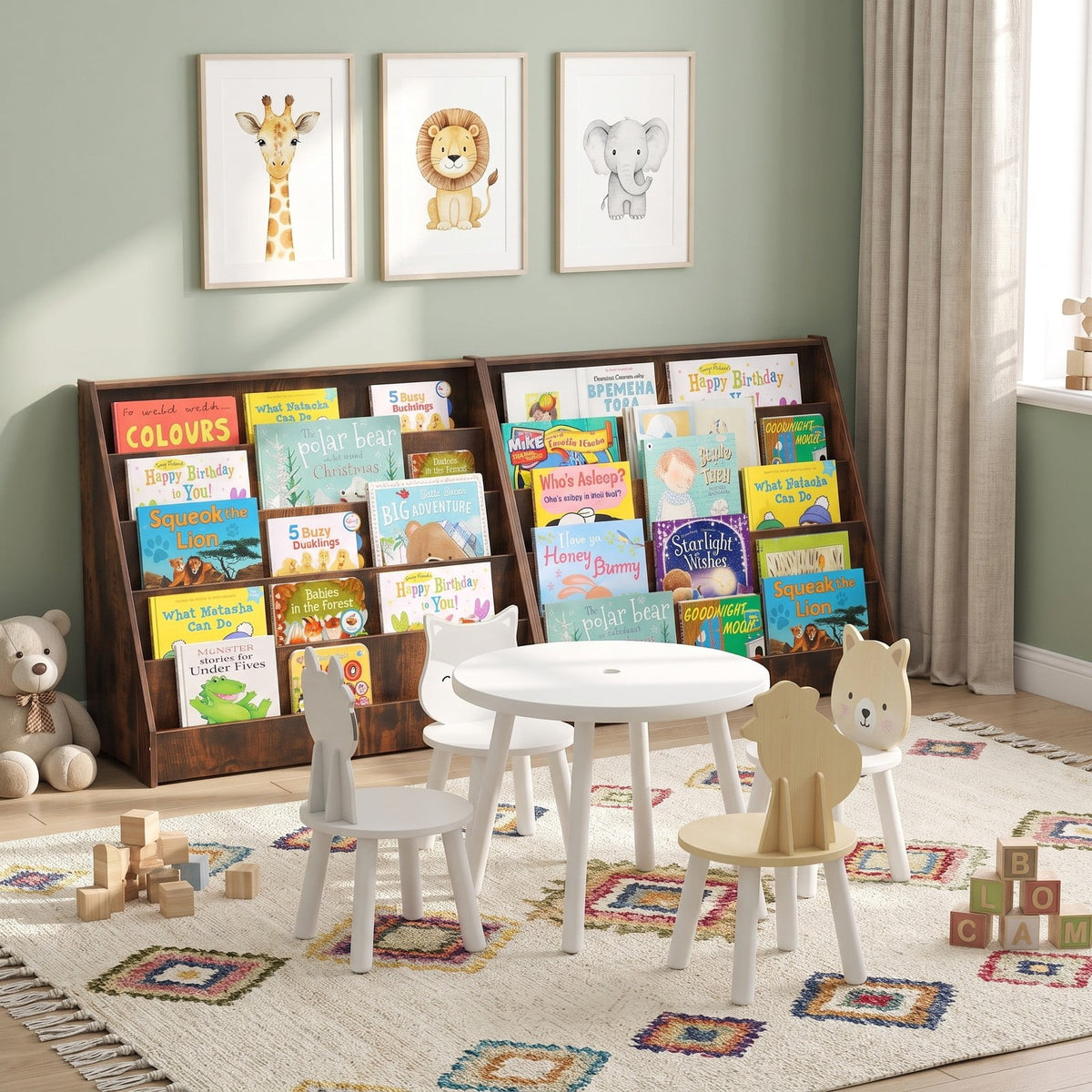 Airfind 5-Tier Kids Bookshelf with Deep Compartments and Stable Baby Book Case, Engineered Wood Frame, for 3+, 36 x 15 x 30 Footprint, Brown