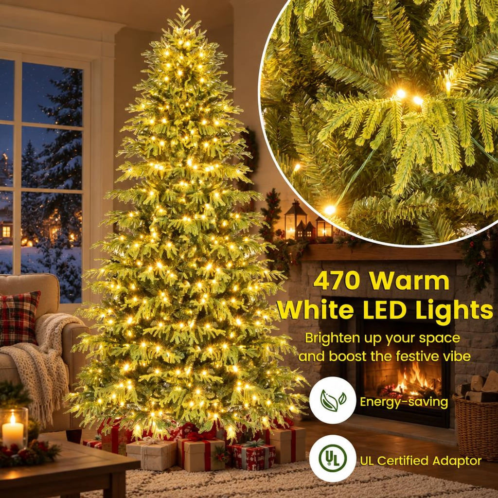 Airfind Artificial Christmas Tree with LED Lights and PVC Mixed Branch Tips-8 Feet, Green, Diameter of Stand 18 Inch /18 Inch /24 Inch