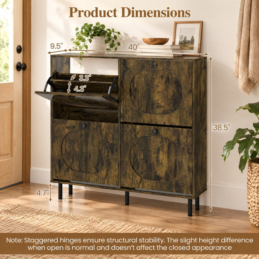Airfind Shoe Storage Cabinet with 4 Flip Drawers and Aluminum Legs for Foyer and Hallway, 40in x 9.5in x 38.5inNet Weight 55 lbsWeight Footprint, Brown