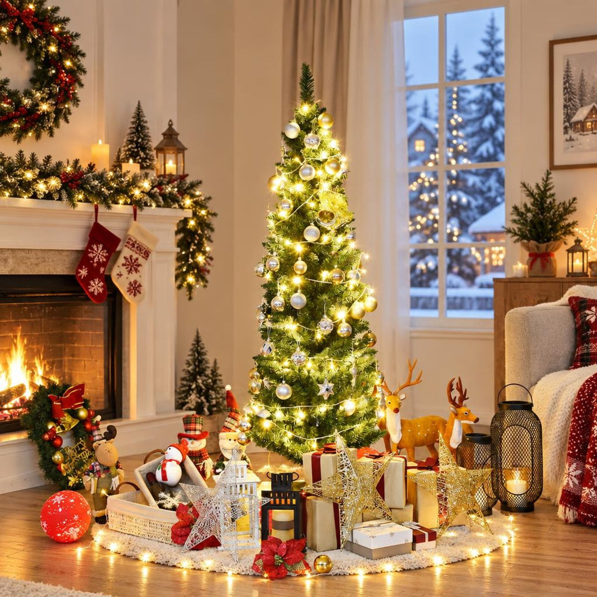 Airfind PVC Artificial Slim Pencil Christmas Tree-5 Feet, PVC iron 5 Ft: Frame, 2ft x 5ft Footprint, Green