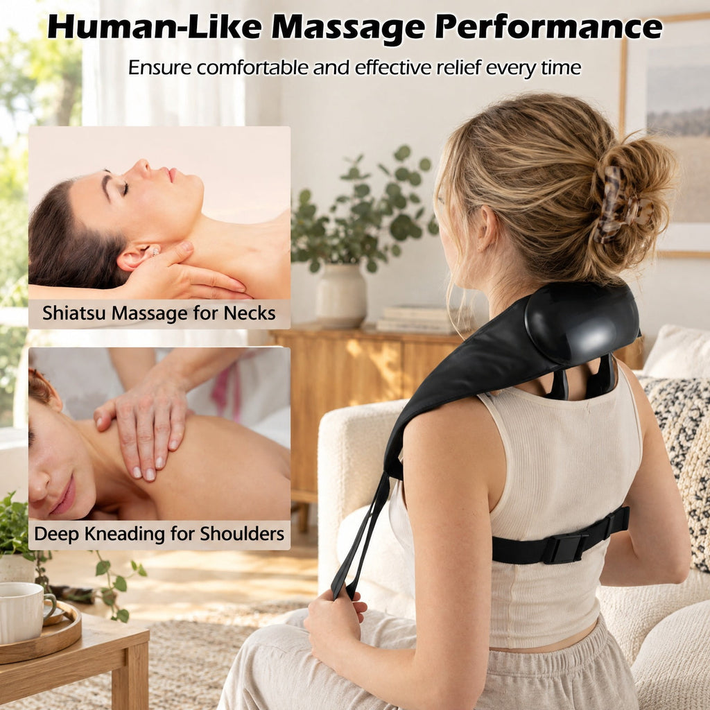 Airfind Neck Shoulder Massager with 2 Heat Levels for Pain Relief, PU ABS Silicone Frame, 8 x 20 x 5.5 Footprint, Black