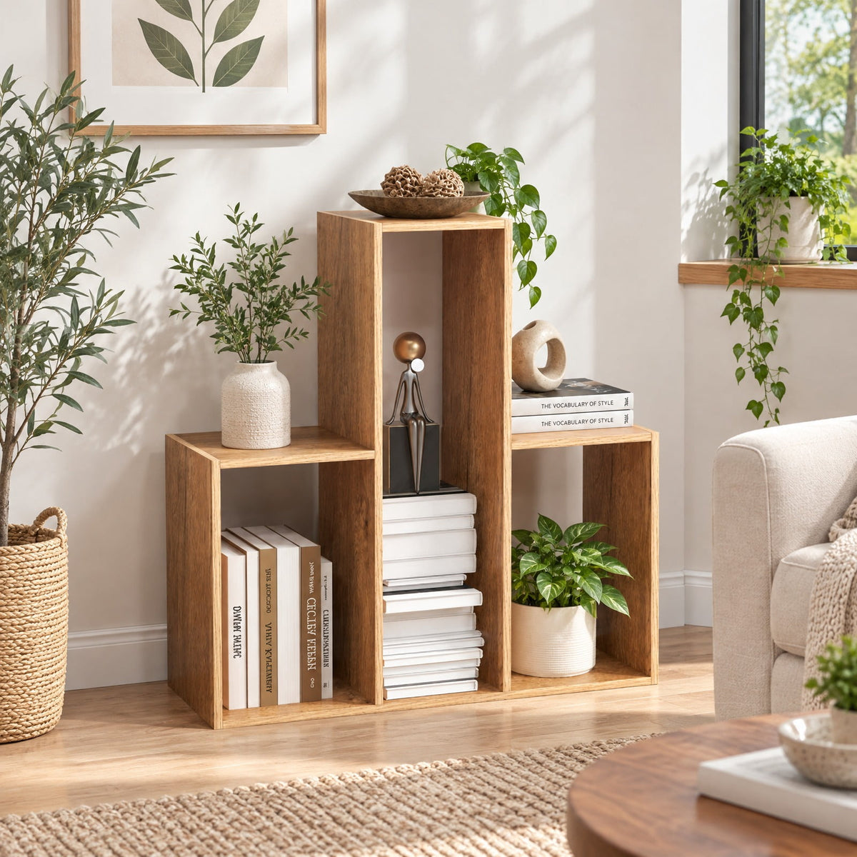 Airfind Convex Bookshelf 3-Shelf Open Bookcase Room Organizer with Anti, 88 lbs Capacity, Engineered Wood Frame, 33 x 11.5 x 33 Footprint