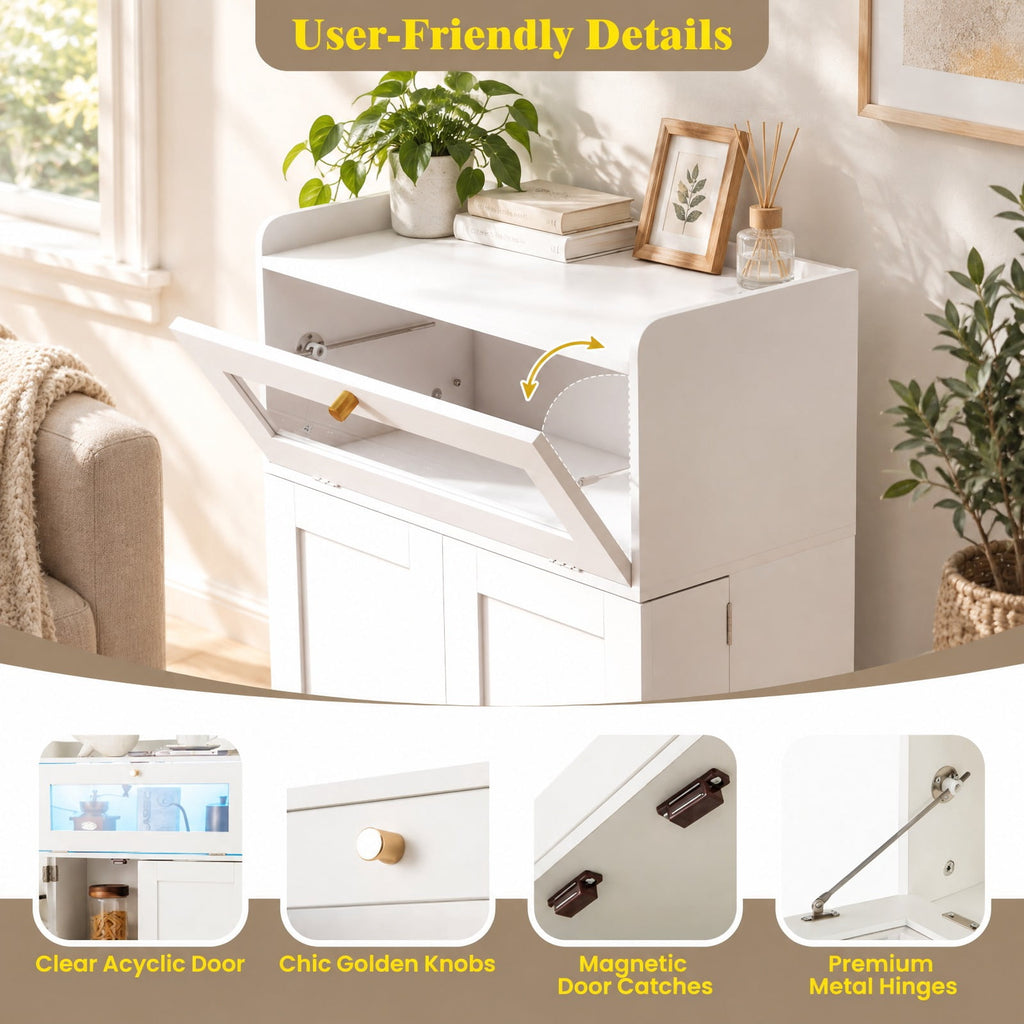Airfind Kitchen Pantry Cabinet Freestanding Food Storage Cupboard, 70 lbs Capacity, MDF Metal Acrylic Frame, 23.5in x 12in x 43.5in Footprint, White