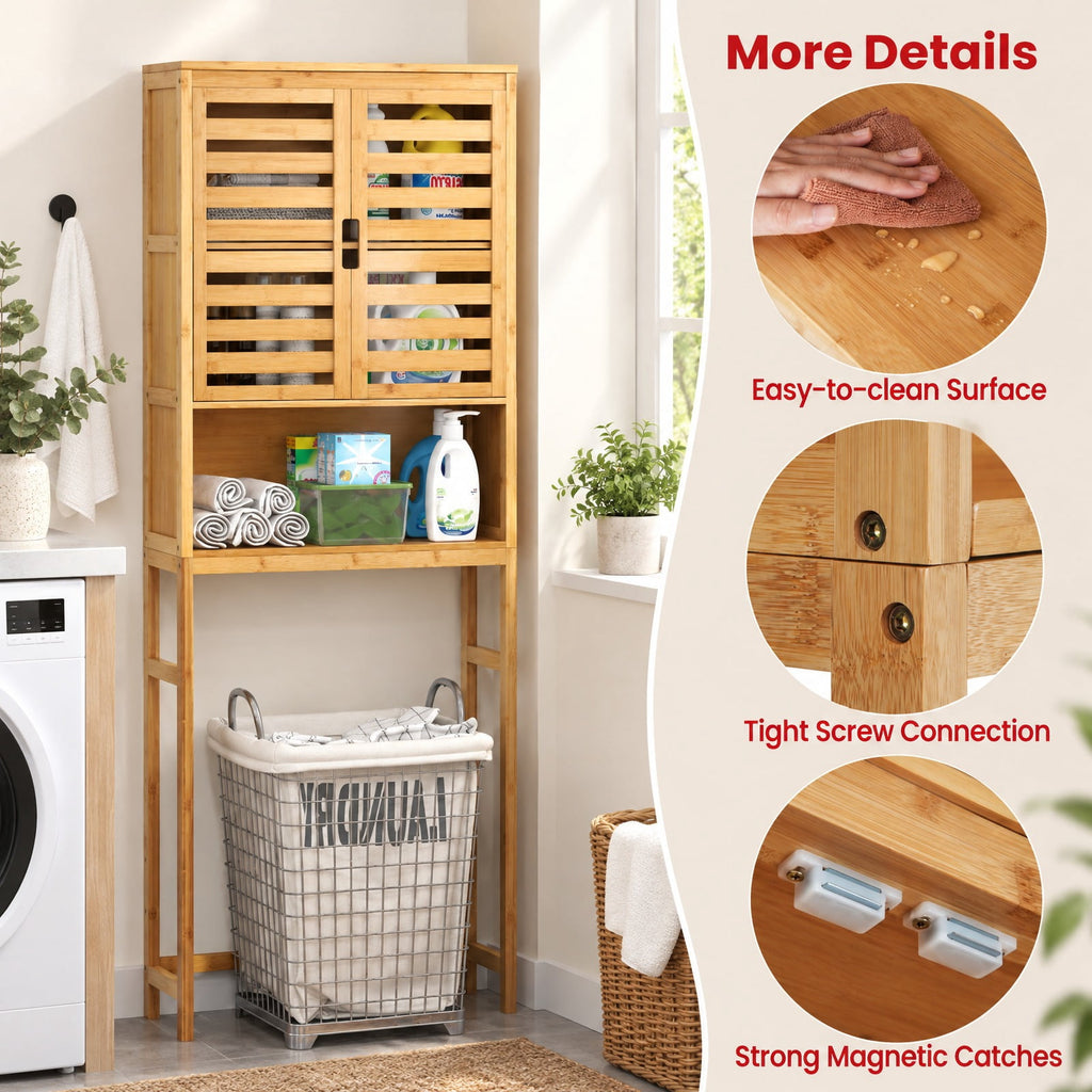 Airfind Bamboo Over The Toilet Storage Cabinet Bathroom with Adjustable Shelf, Bamboo MDF Frame, Natural