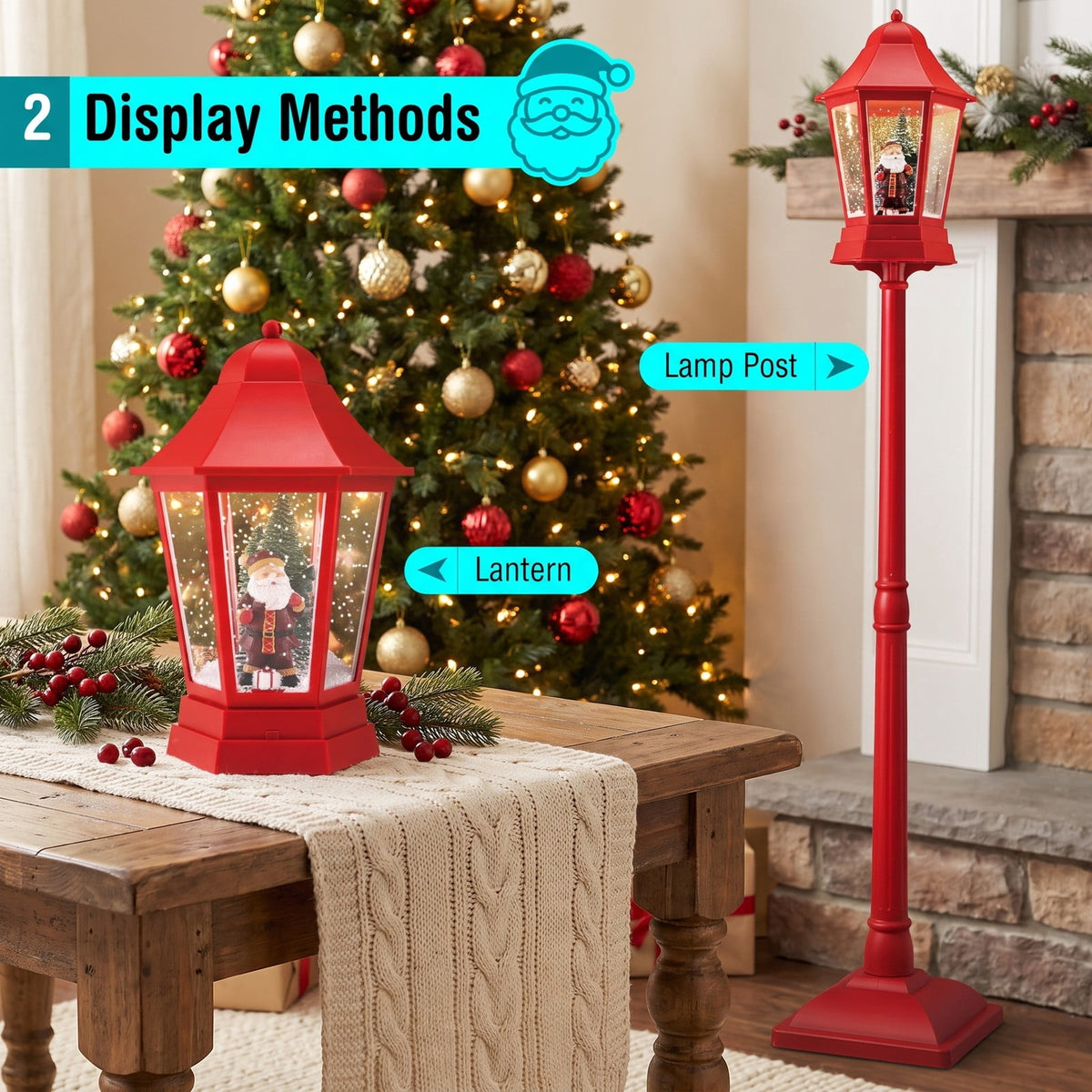 Airfind 5.3 Feet Musical Christmas Street Lamp featuring 60 Warm White LED Lights, ABS PP PVC, 12.5 Inch x 12.5 Inch x 64 Inch Lantern, Red