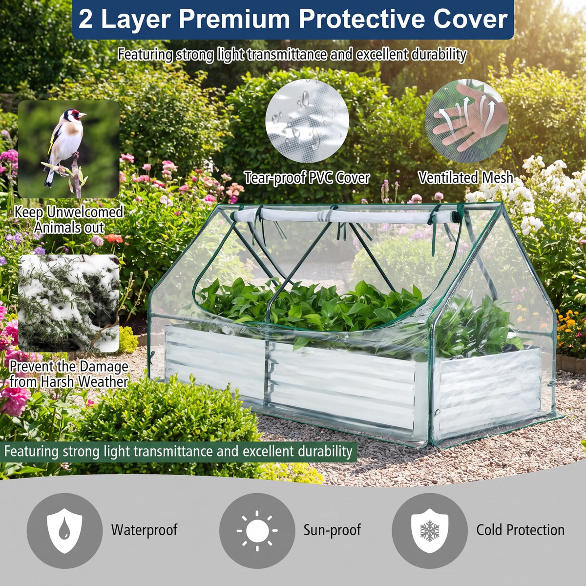 Airfind 6 x 3 x 3 Feet Galvanized Raised Garden Bed with Greenhouse, Galvanized Steel Metal PVC Frame, Silver