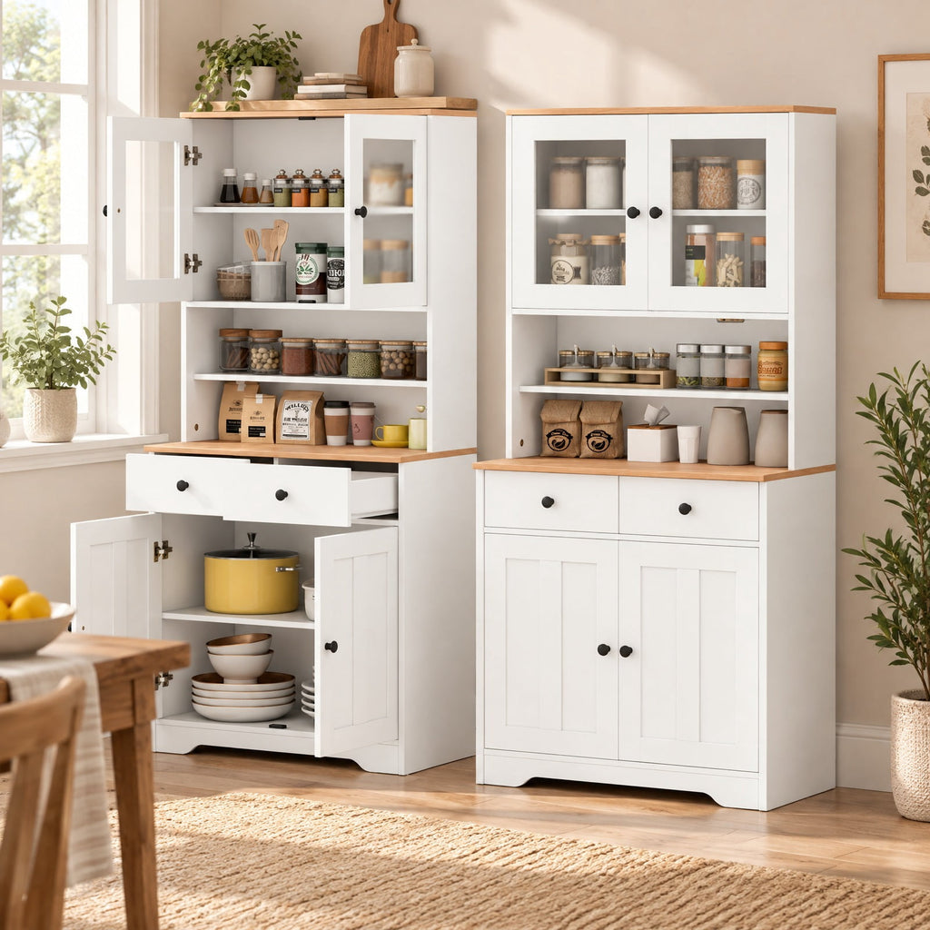 Airfind Pantry Cabinet with 2 Removable Shelves, Engineered Wood MDF Glass Frame, 12.5 x 13 x 3 Footprint, White