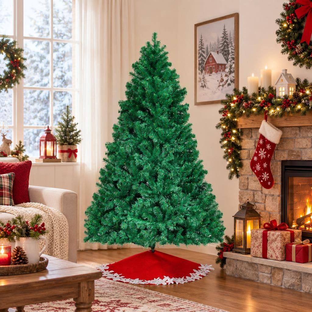 Airfind 7.5 Feet PVC Artificial Christmas Tree with LED Lights-7.5 ft, PVC iron Frame, 4.3 x 7.5 H Footprint, Green