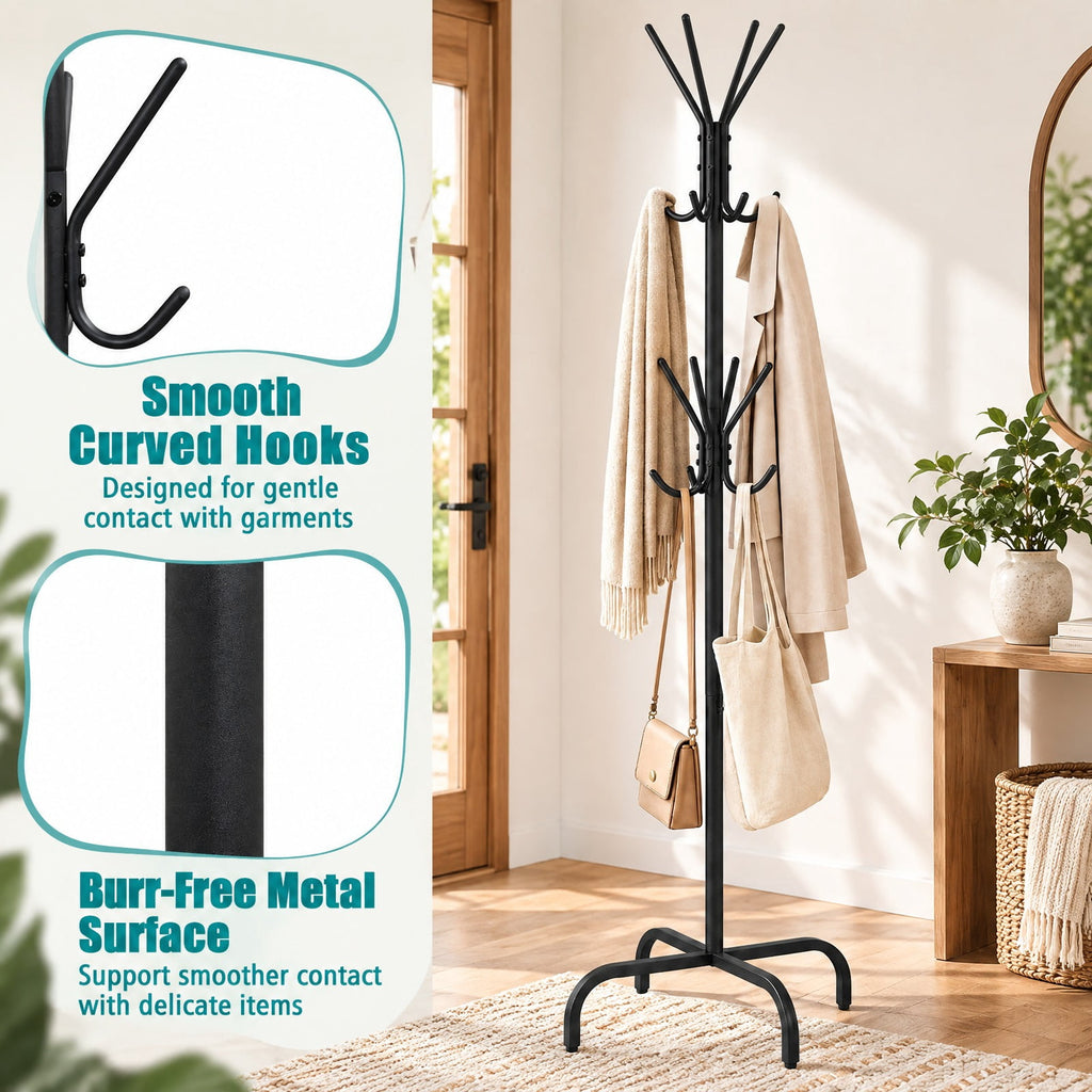 Airfind Metal Coat Rack Freestanding with 16 Hooks and 4 Legs for Entryway Office Bedroom, 6.5 lbs Capacity, Metal, 22 Inch x 22 Inch x 70 Inch