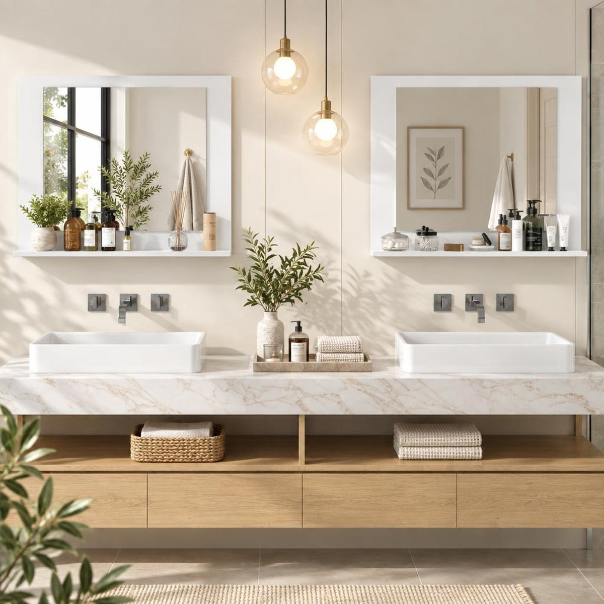 Airfind Rectangle Bathroom Mirror with Shelf 23.5 x 17.5 Inch and Wood Frame, 23.5 x 4 x 17.5Mirror Footprint, White