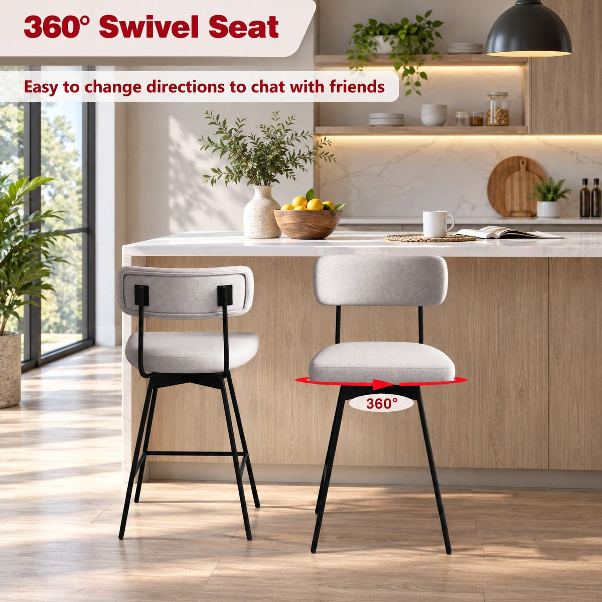 Airfind 25 Inch 2-Piece Modern Upholstered Bar Stools with Back and Footrests, 330 lbs Capacity, Polywood Metal Sponge Linen Type Cloth Frame, Beige