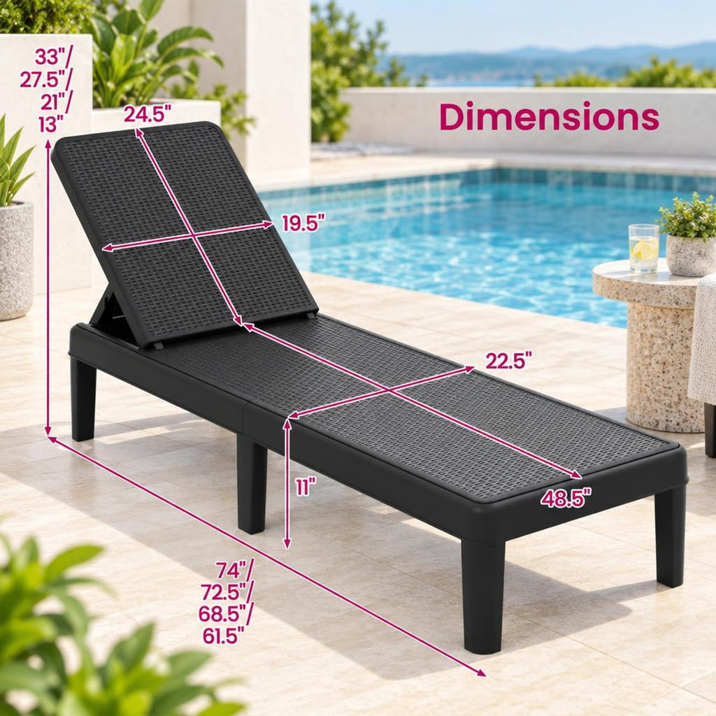 Airfind Outdoor Chaise Lounger Chair with Waterproof Rattan Textured PP Surface and 330 lbs Capacity, 330 lbs Capacity, PP Frame, Black