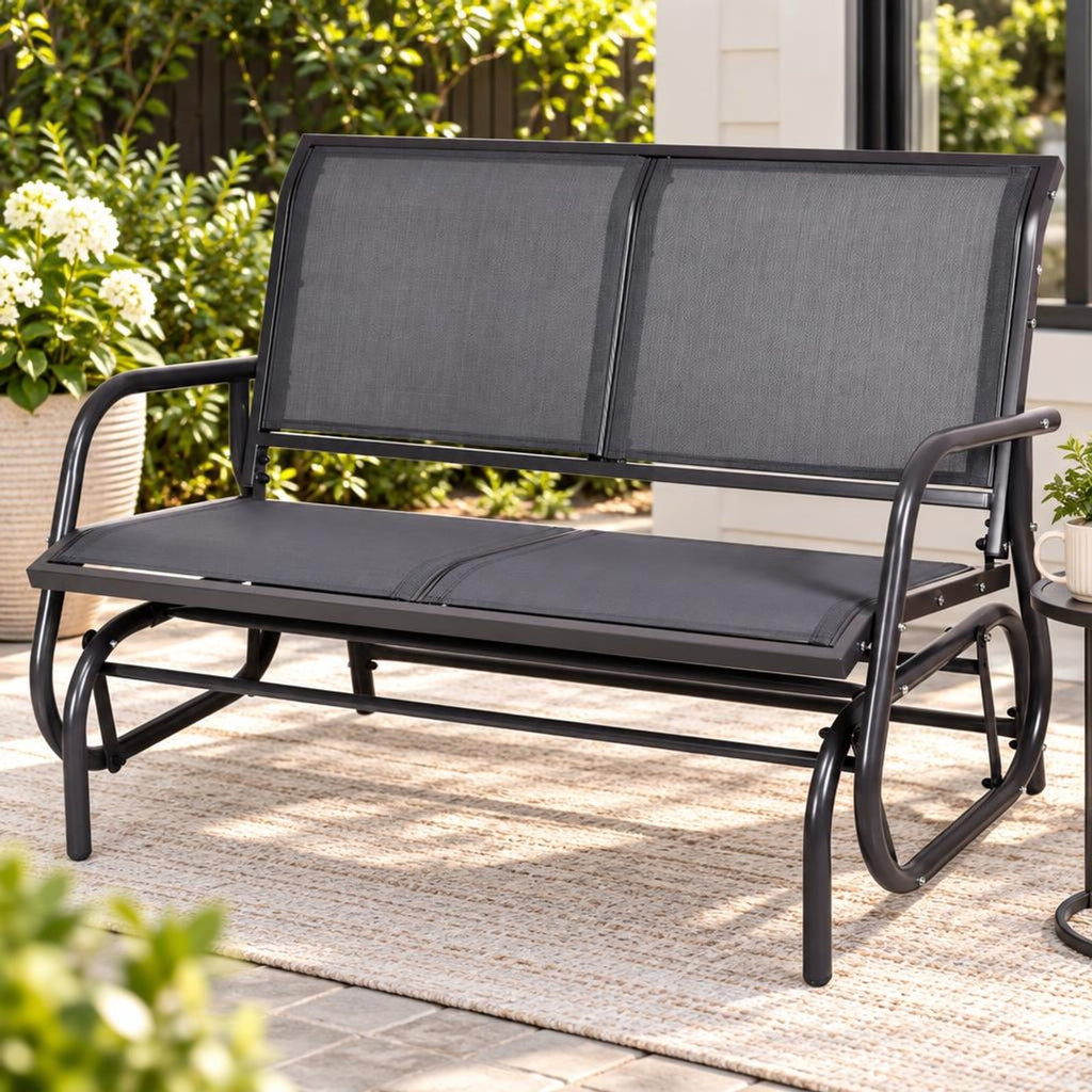 Airfind Swing Glider Chair 48 Inch Loveseat Rocker Lounge Backyard, 400 lbs Capacity, Steel Frame, 48.5 Inch x 28 Inch x 34 Inch Footprint, Gray