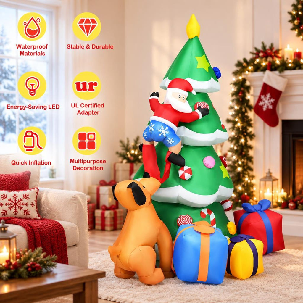 Airfind 7 Feet Inflatable Christmas Tree Santa Decor with LED Lights, 190T Polyester Fabric Product Height: 7 Ft Product Weight: 4 Lbs, Unspecified
