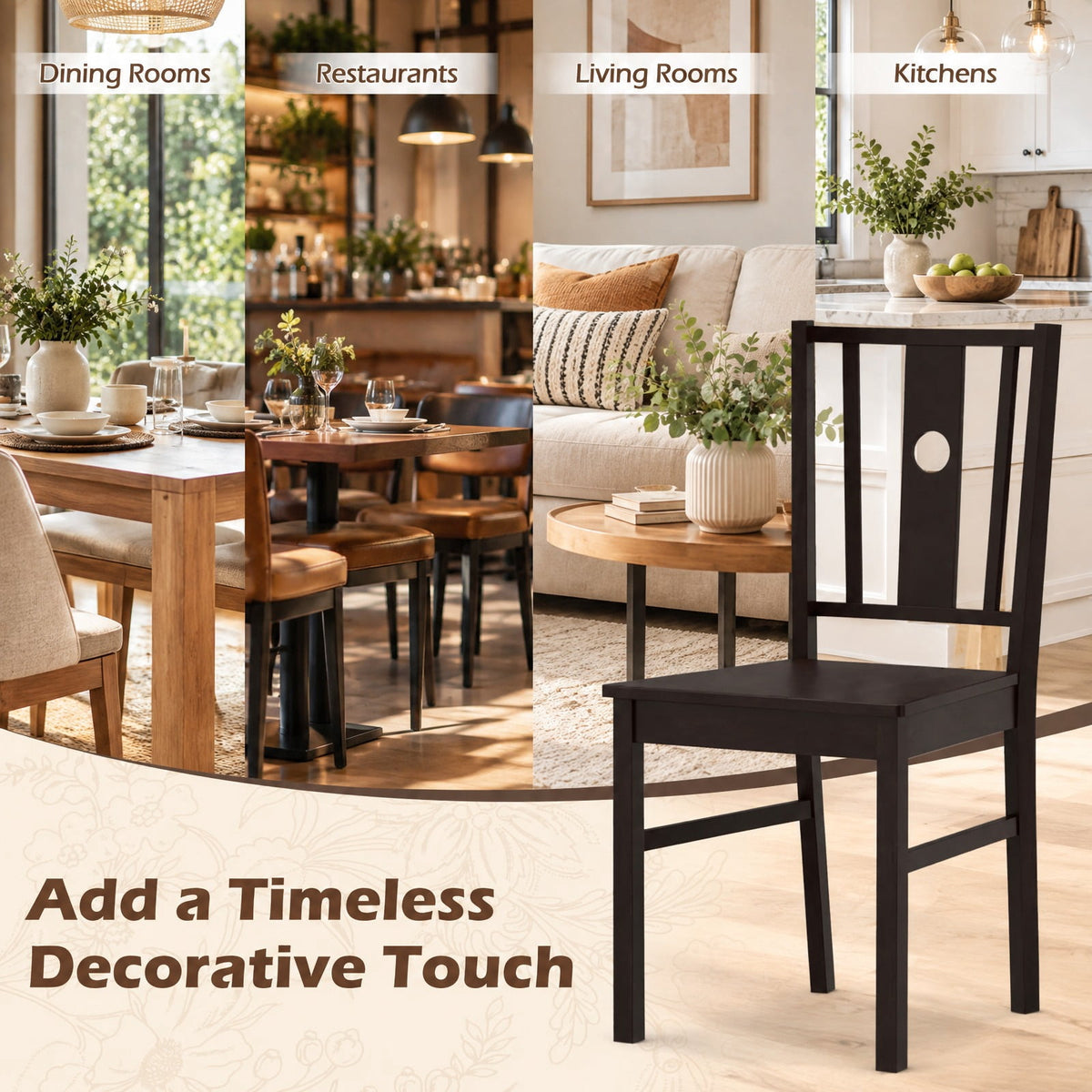 Airfind Set of 2 Solid Rubber Wood Kitchen Chairs featuring Slatted Curved Backrest, Chair 330 lbs Total Capacity, Rubber Wood MDF Frame, Coffee