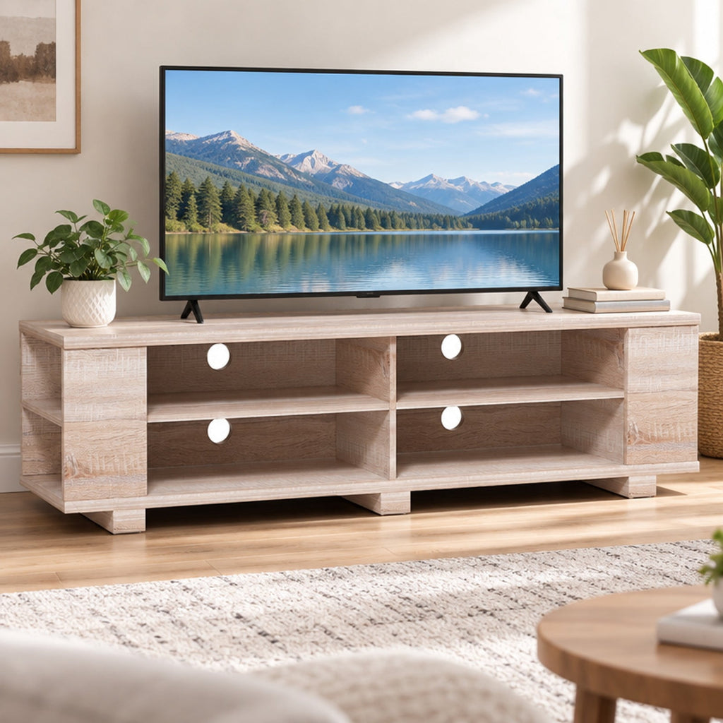 Airfind 59 Inch Console Storage Entertainment Media Wood TV Stand, 110 Lbs Capacity, Engineered Wood MDF Plastic, Walnut