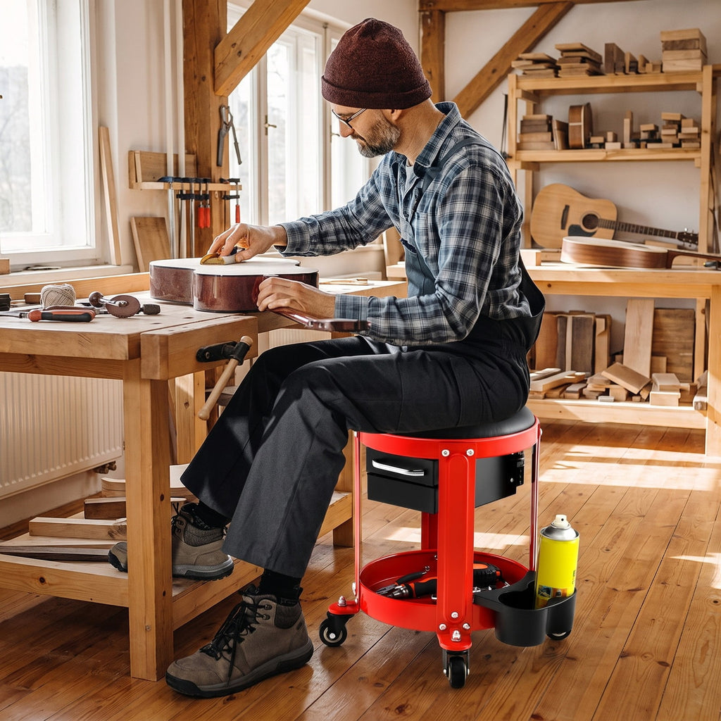 Airfind Rolling Mechanic Stool with Removable Padded Seat and Drawers, 330 lbs Weight Capacity of Tool Tray: 155 lbs Capacity, 16 x 17 Footprint