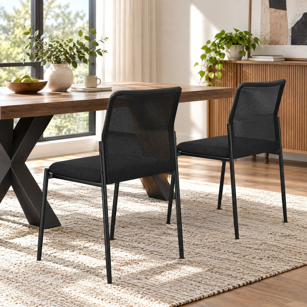 Airfind Waiting Room Chair Set of 2 with Ergonomic Mesh Backrest and Padded Seat, Mesh Fabric Sponge Metal Frame, 25 Inch x 20.5 Inch x 33 Inch Footprint, Black