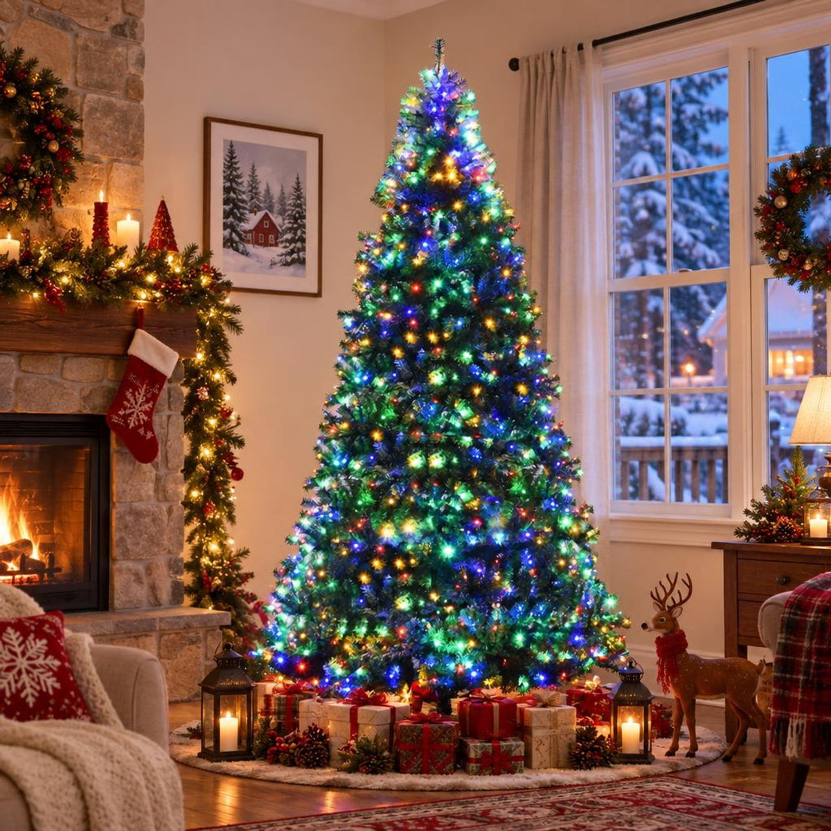 Airfind Artificial Premium Hinged Christmas Tree-9 Feet, PVC Frame, 0.9in x 1.6in x 2in Footprint, Green Adapter: UL-certified