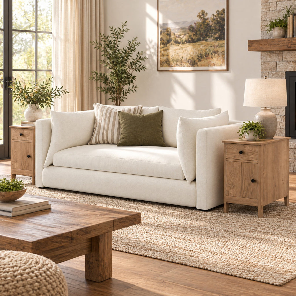 Airfind Flip Top End Table with Charging Station USB Ports Outlets and Drawer, 110 lbs Capacity, Engineered Wood MDF Frame, Natural