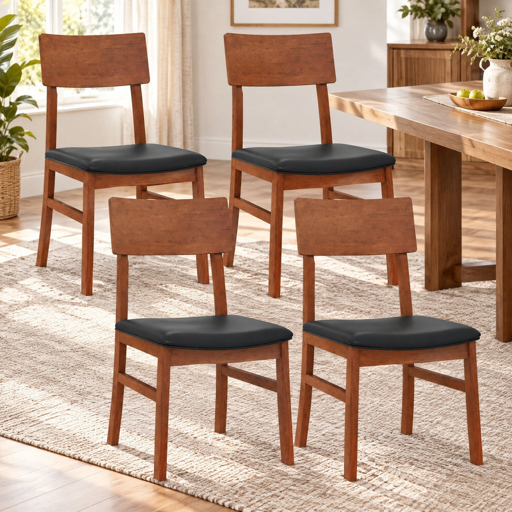 Airfind Dining Chairs Set of 2 with Rubber Wood Legs and Faux Leather Upholstered Seat, 330 lbs Capacity, Rubber Wood Frame, Black