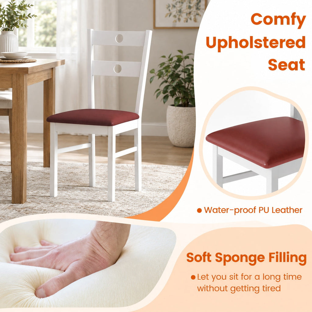 Airfind Wooden Dining Chairs Set of 4 Armless Kitchen Chairs with Hollowed Backrest, 330 lbs Capacity, Rubber Wood PU Leather Sponge MDF Frame