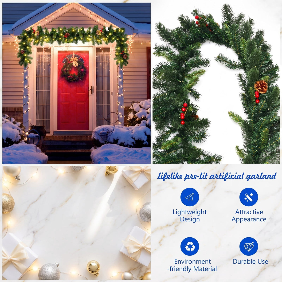 AIRFIND Pre-lit Christmas Garland with 9 Ft Length with 100 LED Lights and 140 PVC Tips for Doorway and Mantel Decor, Red
