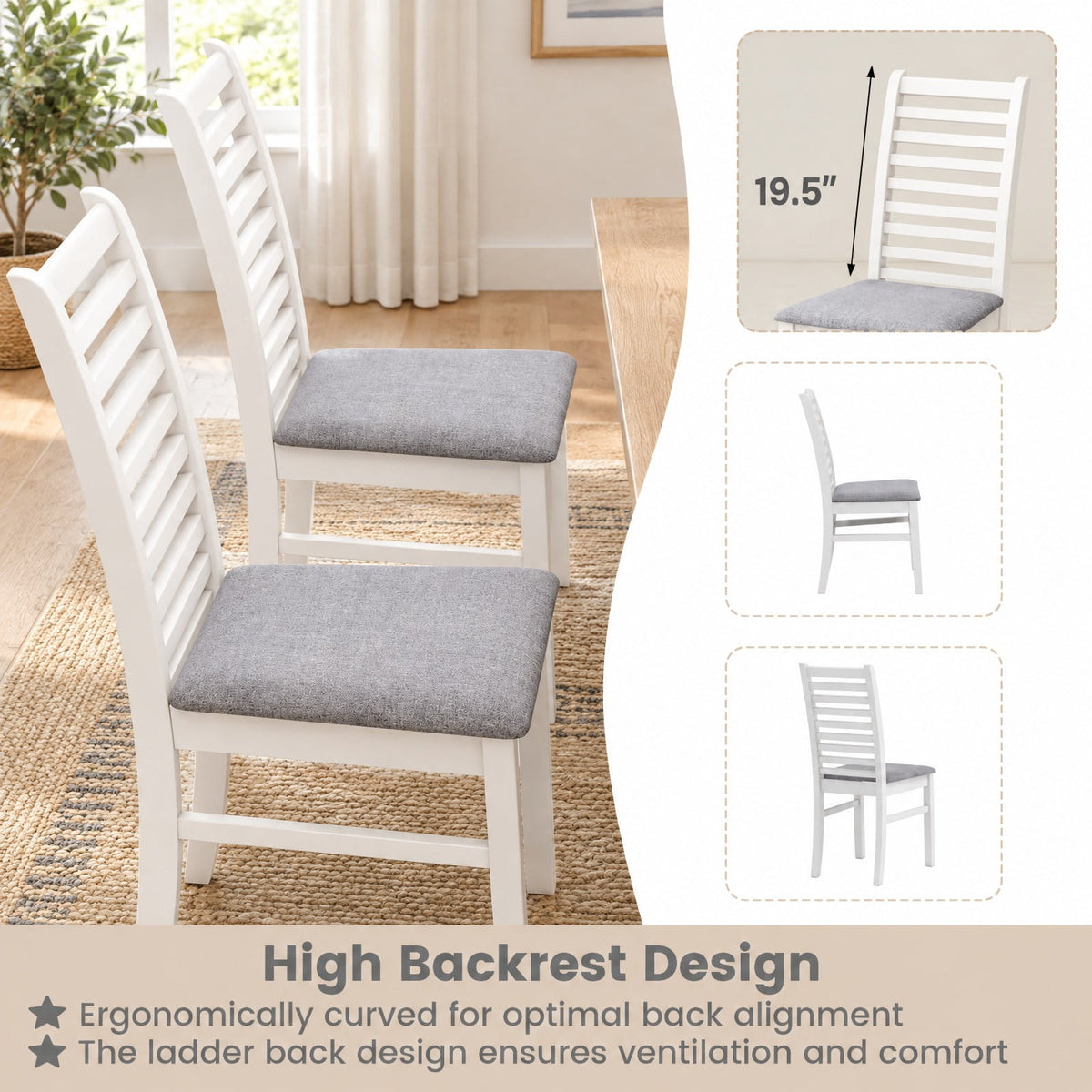 Airfind Set of 2 Wooden Dining Chair with Rubber Wood Legs for Living Room, 400 lbs Capacity, Rubber Wood Frame, 16 x 21 x 37 Footprint, White