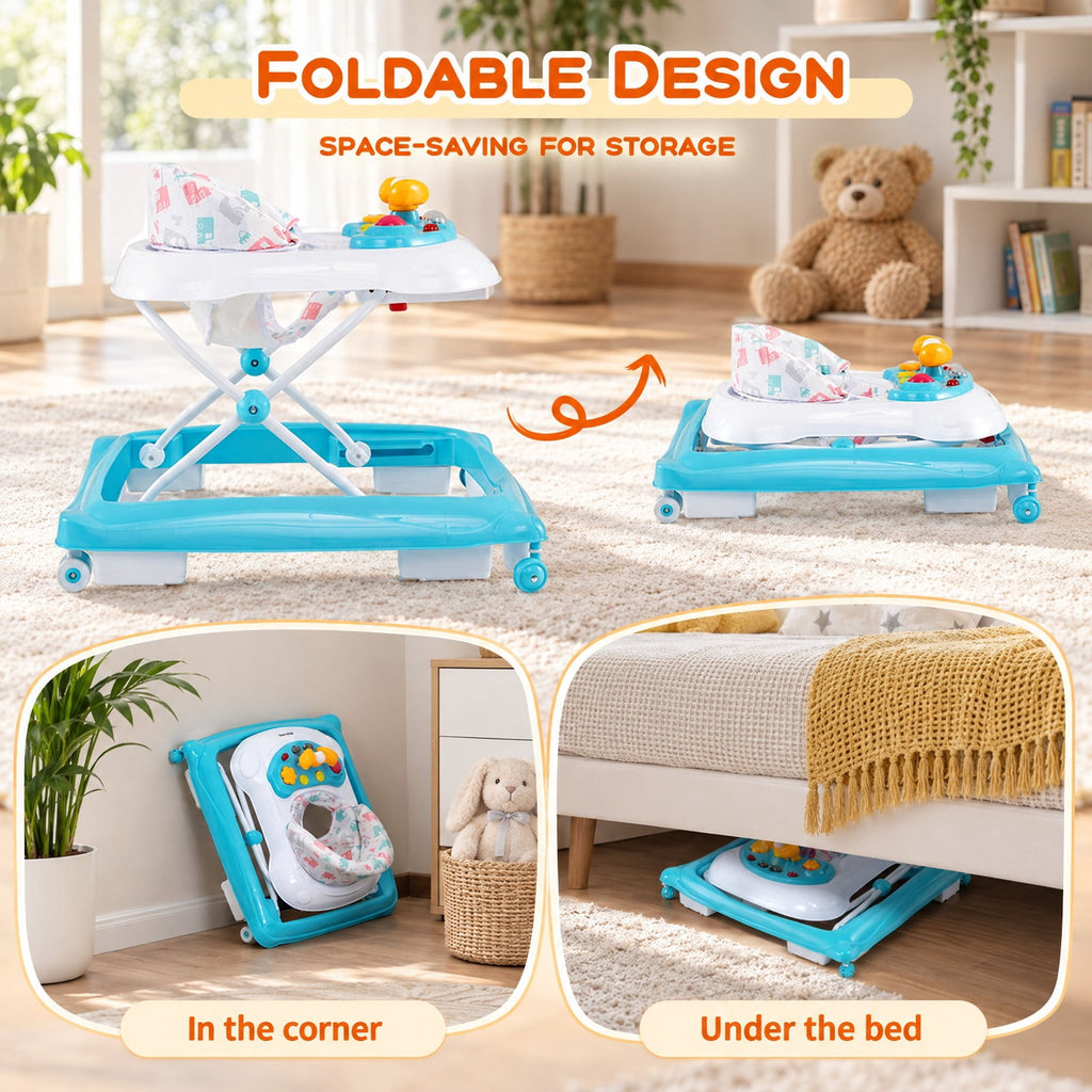 Airfind Foldable Baby Walker with 3 Adjustable Heights and Padded Seat, 26.5 lbs Capacity, PP Frame, for 7-14 months, Green