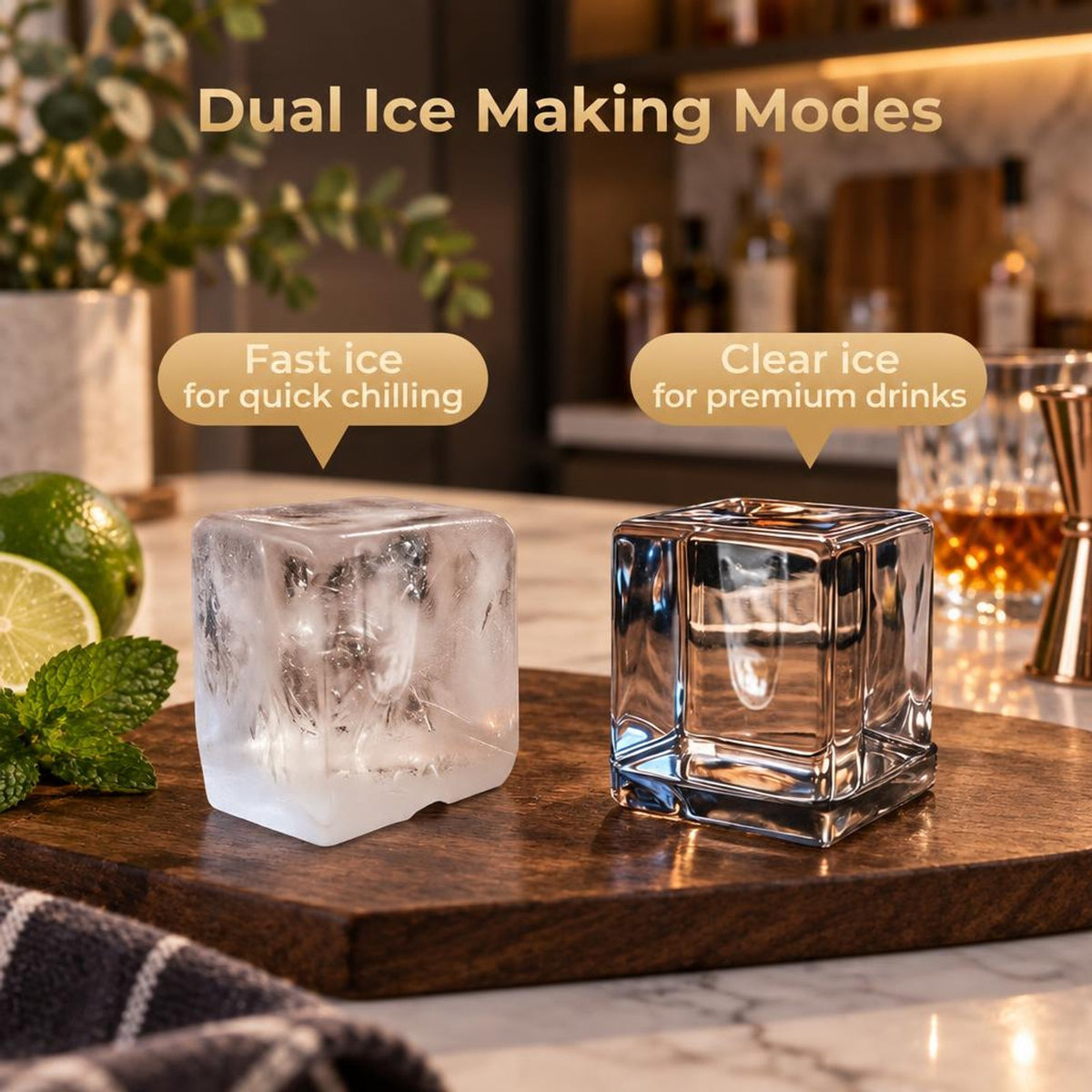 Airfind Clear Ice Cube Maker Countertop 1.6 Inches Large Square Ice Cubes, ABS Stainless Steel Frame, Silver