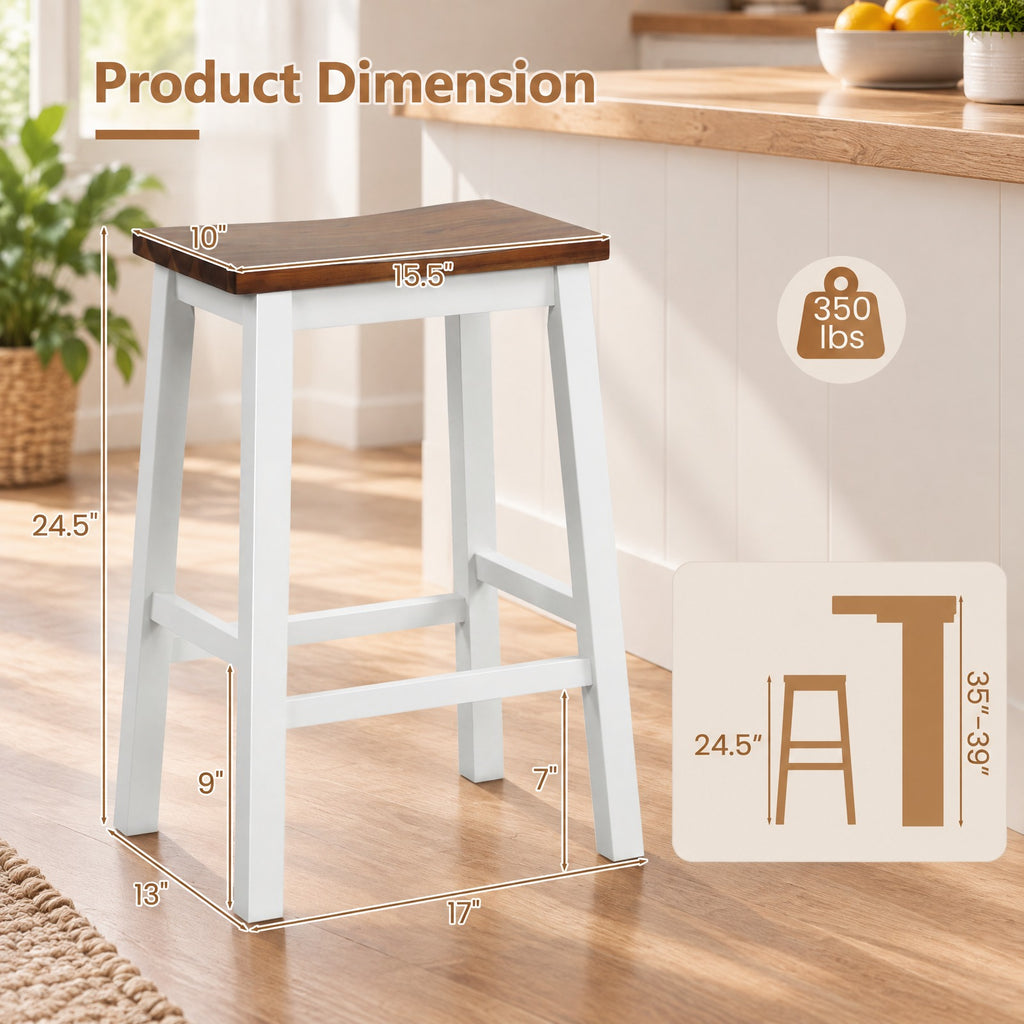 Airfind 24.5-Inch Set of 2 Saddle Stools Bar Stools with Footrests for Kitchen Island-Walnut and Gray, 350 lbs Capacity, Rubber Wood Acacia Wood Frame