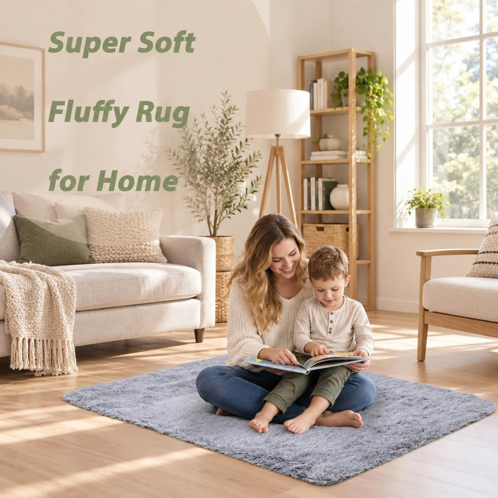 Airfind 4x6 Feet Modern Soft Shag Rug with Non-slip Grip Dots, Polyester Sponge, 4 FT X 6 FT for Convenient Everyday Use, Light Gray