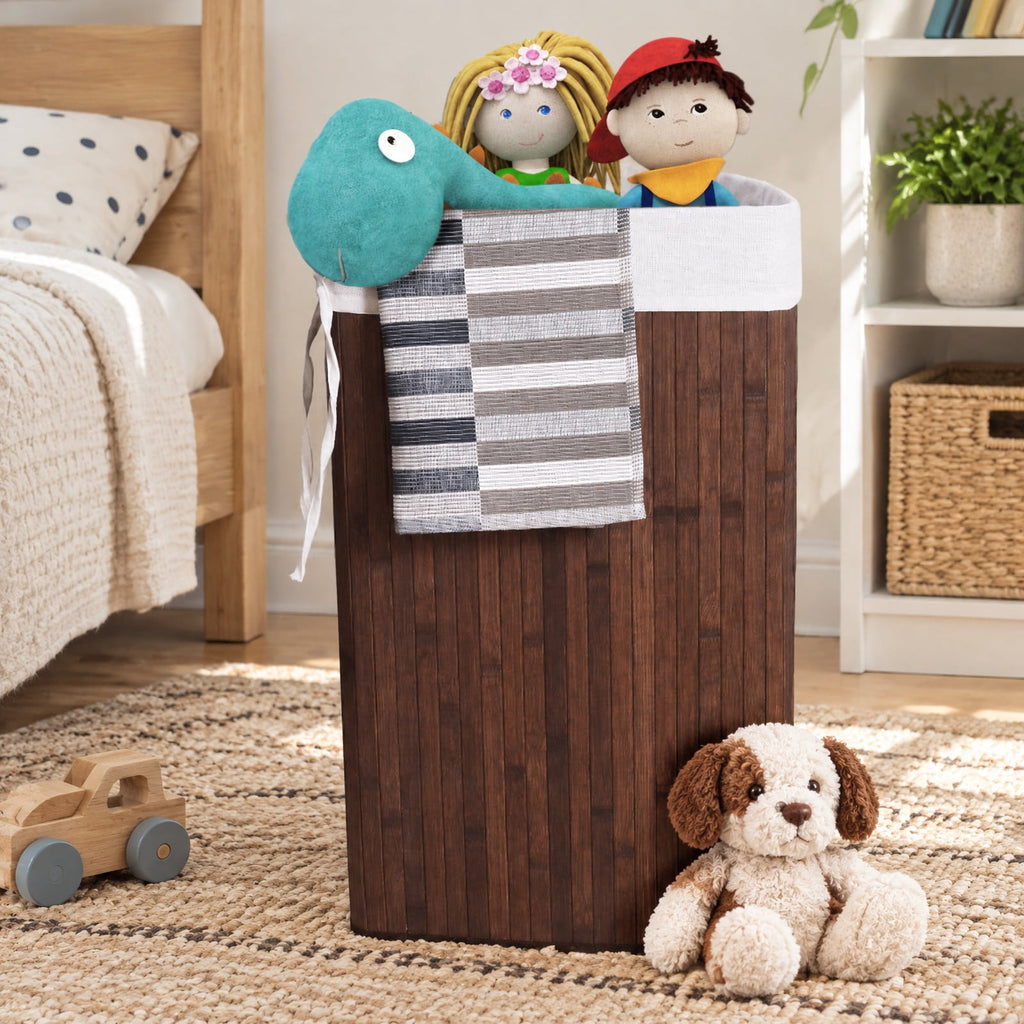Airfind Corner Bamboo Hamper Laundry Basket, Bamboo and polyester cotton Frame, Brown, Easy to carry with a handle on each side