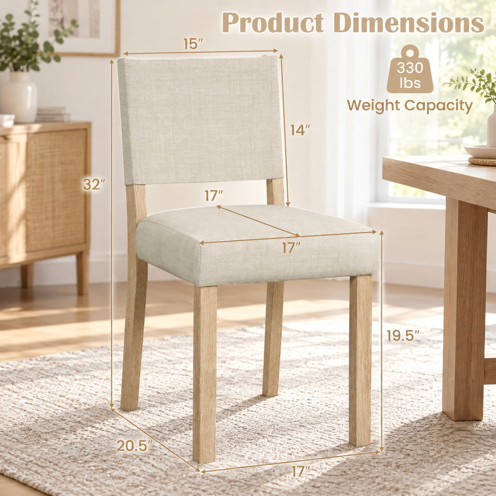 Airfind Upholstered Dining Chairs with Solid Rubber Wood Legs Set of 2, 330 lbs Capacity, Rubber Wood Engineered Wood Linen Fabric Sponge Frame