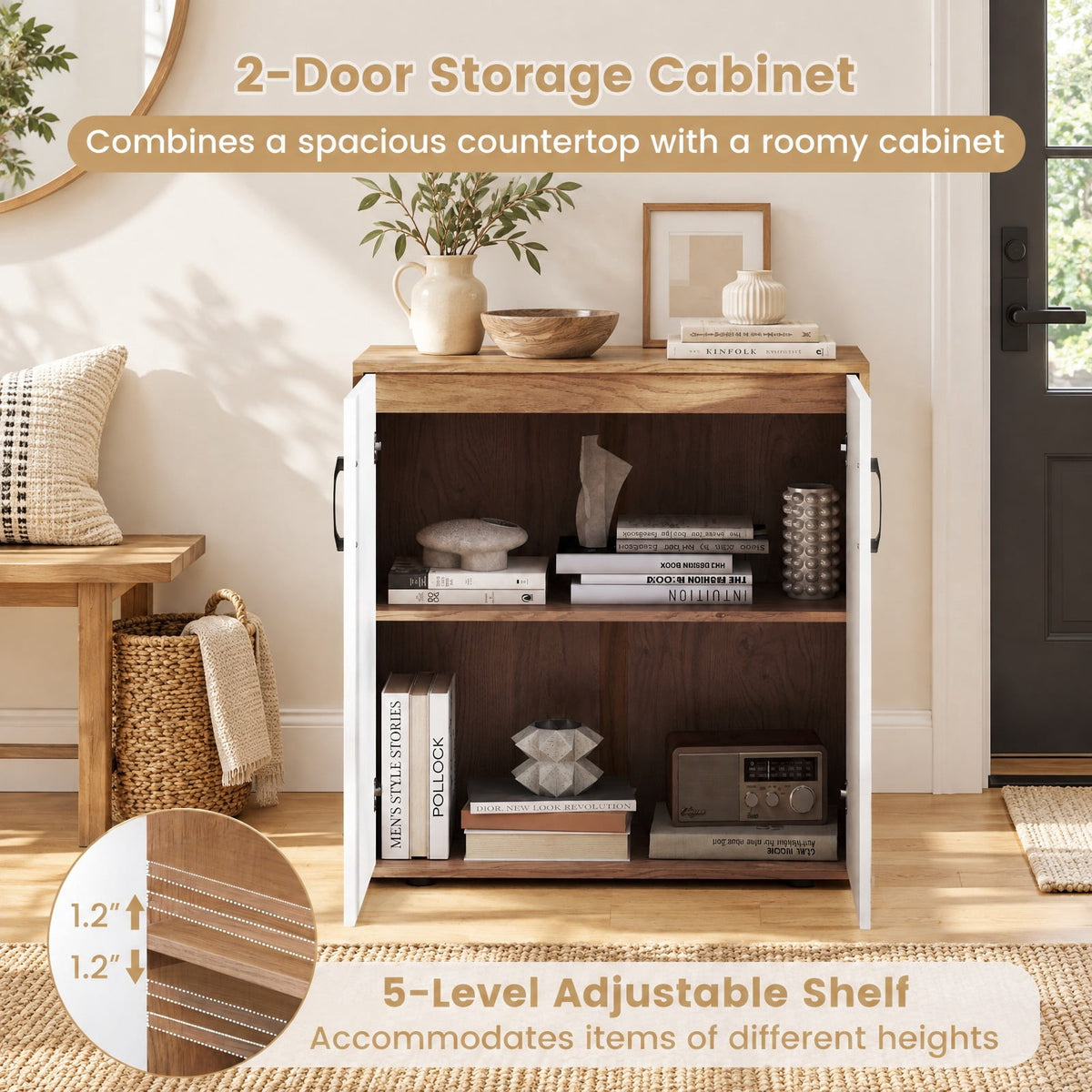 Airfind Coffee Bar Cabinet with 5-Position Adjustable Shelf for Living Room Dining Room, 90 lbs Capacity, Engineered Wood MDF Frame, Natural