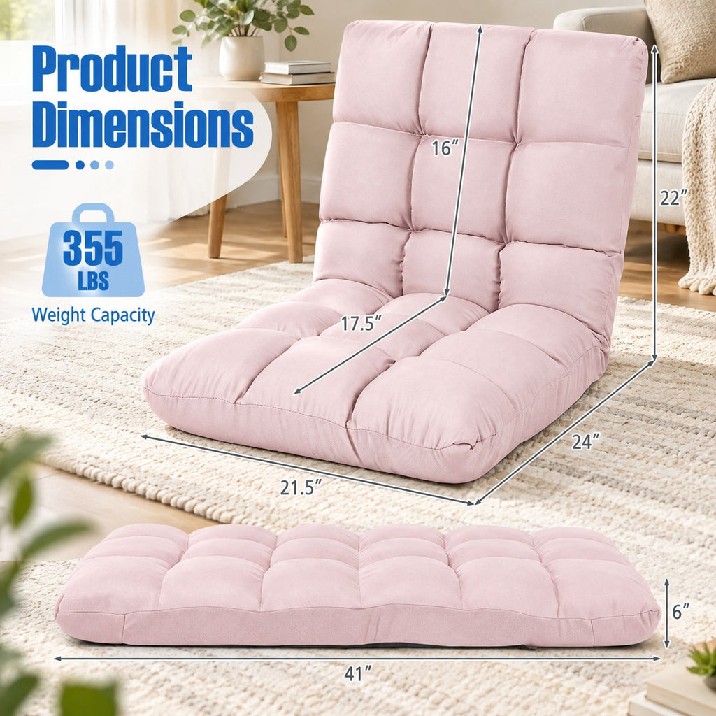Airfind 14-Position Adjustable Folding Lazy Gaming Sofa, 264 lbs Capacity, Cotton and linen fabric steel Frame, Light Pink