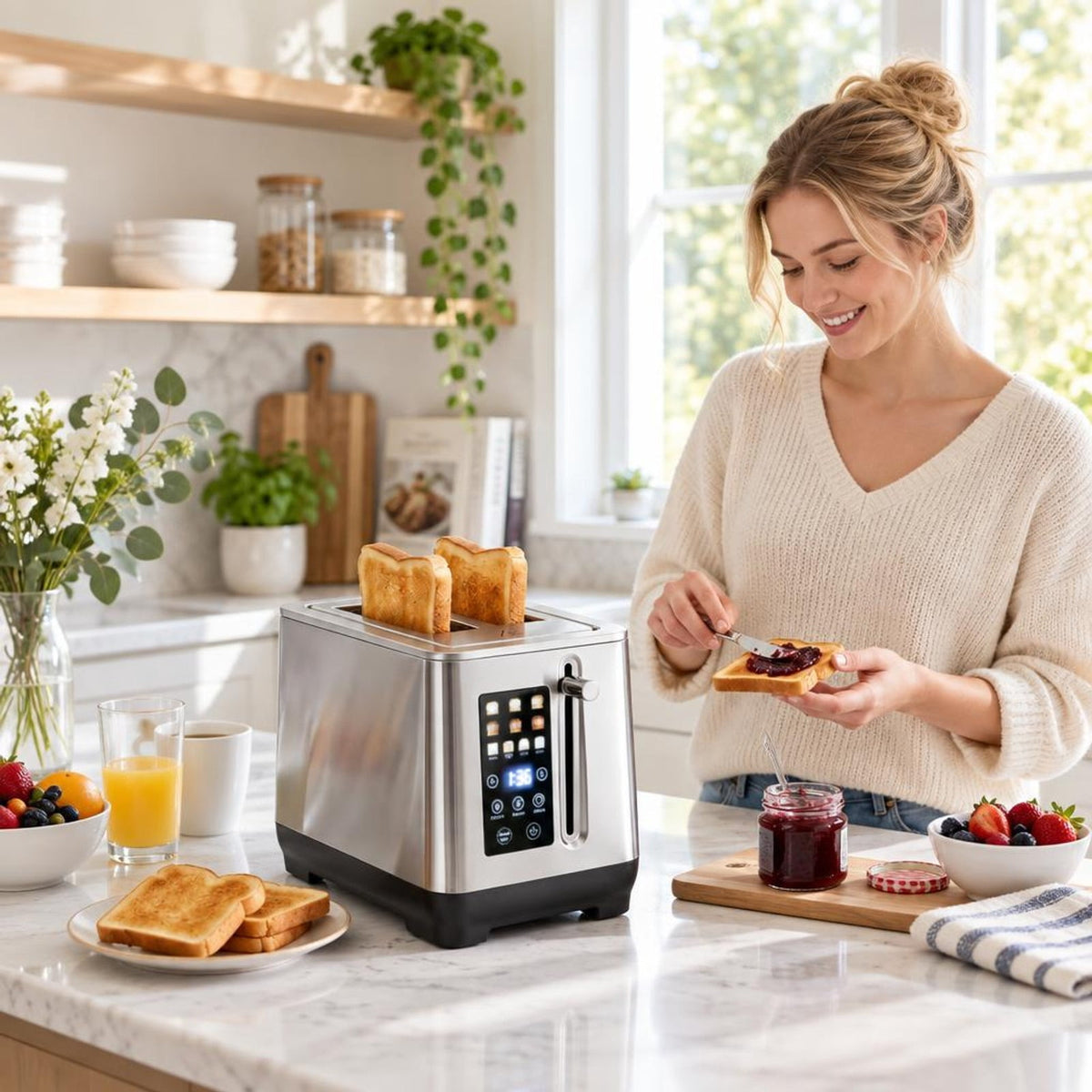 Airfind 2 Slice Toaster with 6 Browning Levels and 4 Bread Types, 430 Stainless Steel PP Frame, 10.5in×6.5in×7.5in Footprint, Silver