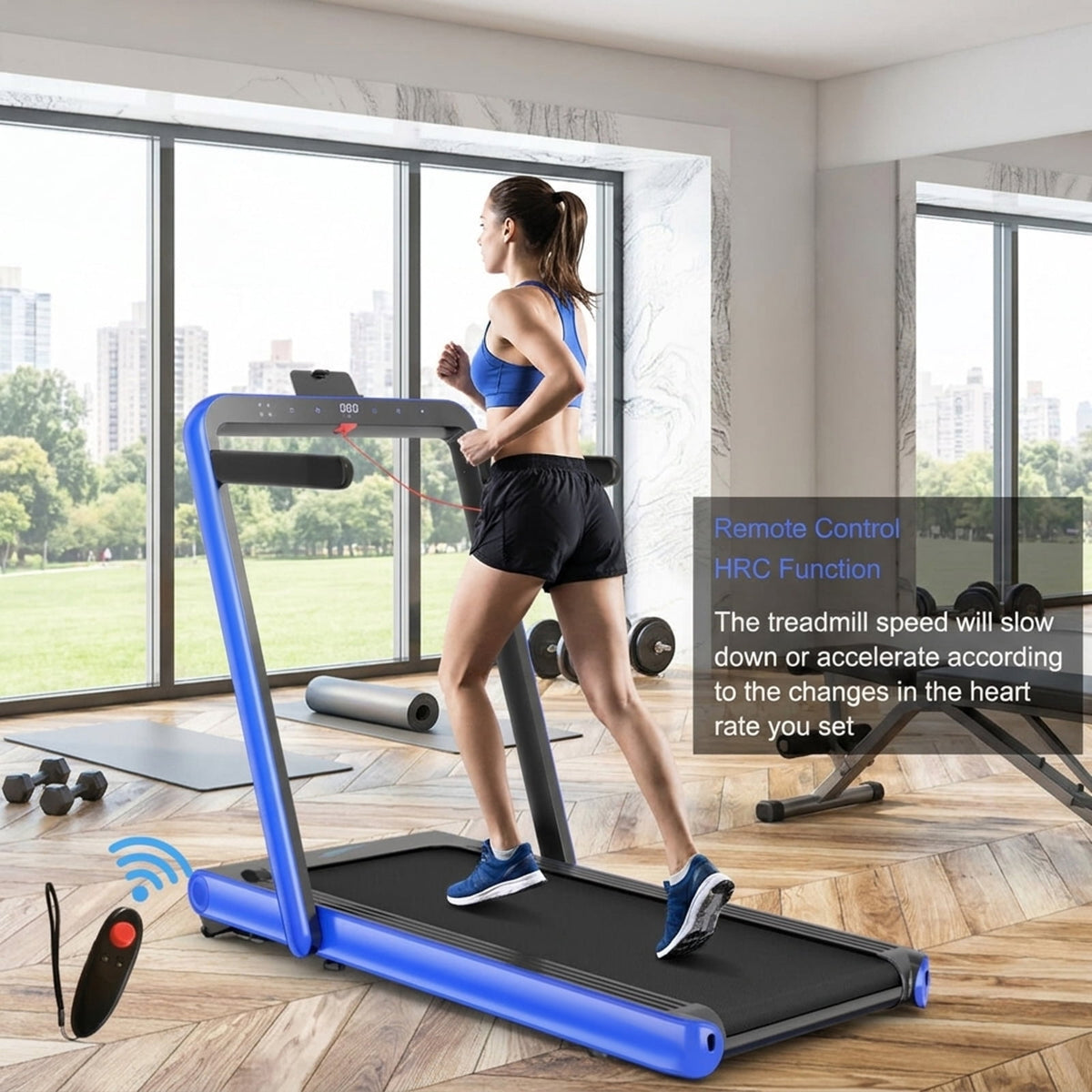 Airfind 4.75HP Walking Pad Treadmill for home with LED display and remote control plus 7-layer anti-slip belt for under desk walking, Navy