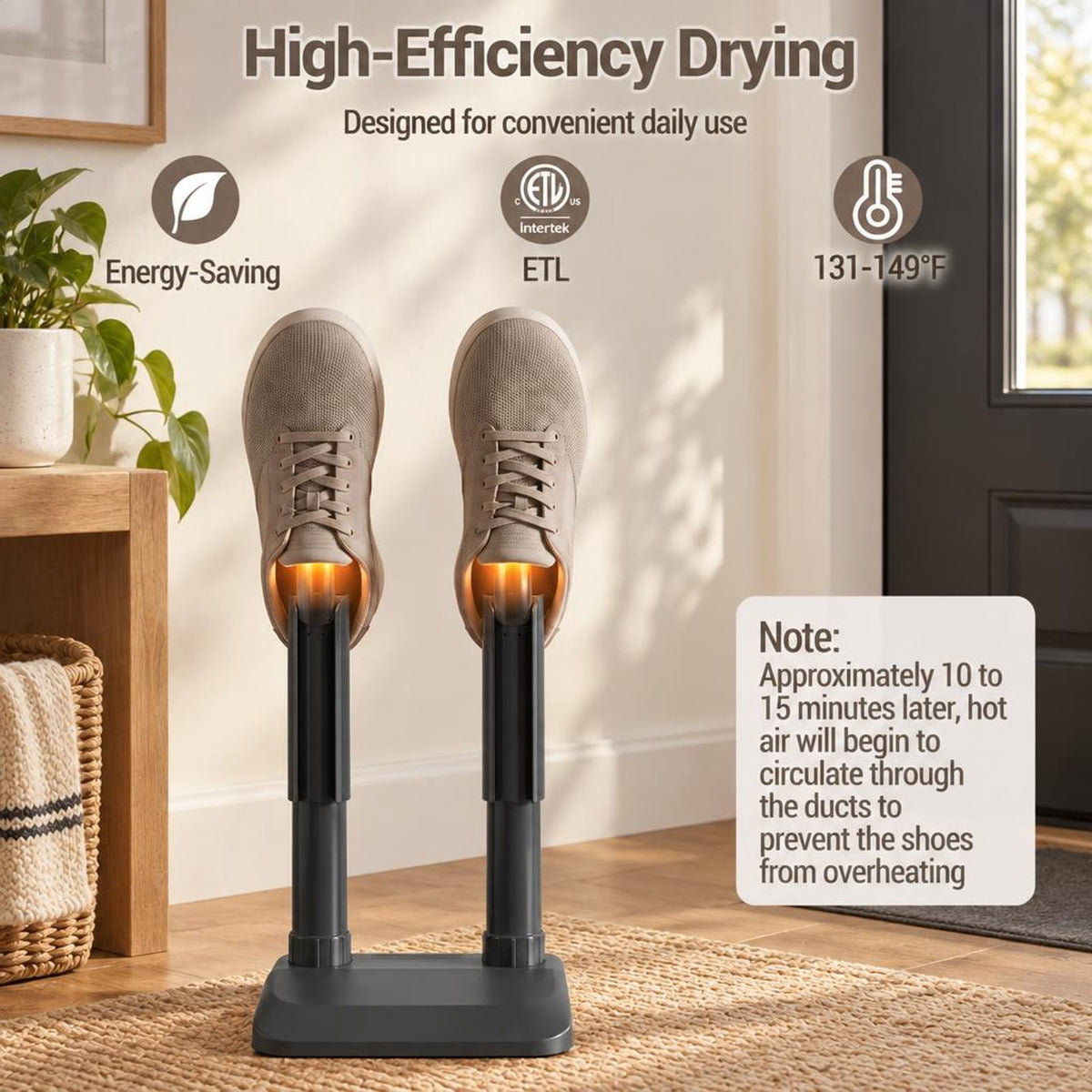 Airfind Electric Shoe Dryer and Boot Warmer with Quiet Fanless Convection Drying for Home and Entryway for Everyday Use, Black